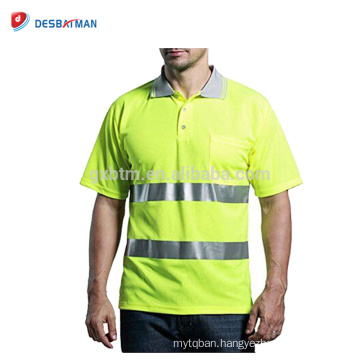 Custom High Visibility Hi Vis Polo T shirt With Reflective Tapes Lime Green Short Sleeves Safety Workwear Pocket